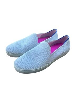 Rothy's White Slip-On Flats with Pink Insole and Blue Trim